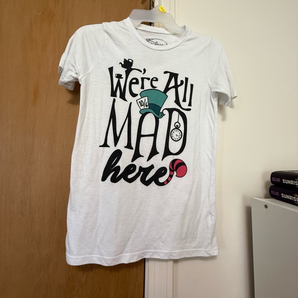 Disney We’re All Mad Here Shirt Juniors XS Preowned Slight Wear